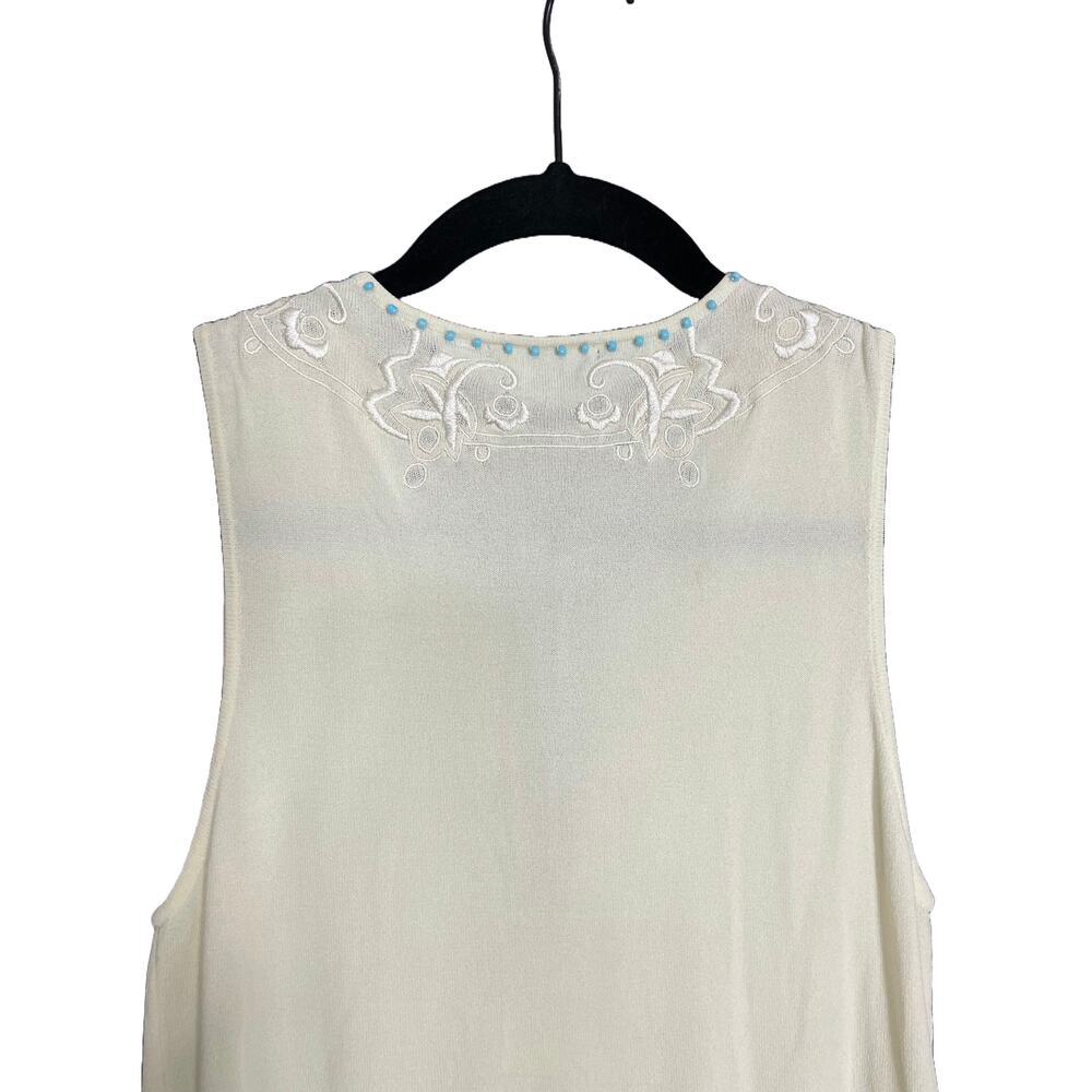 Boho Turquoise Beaded Embroidered Sleeveless Shirt Size Small Coastal Beach - Picture 4 of 5
